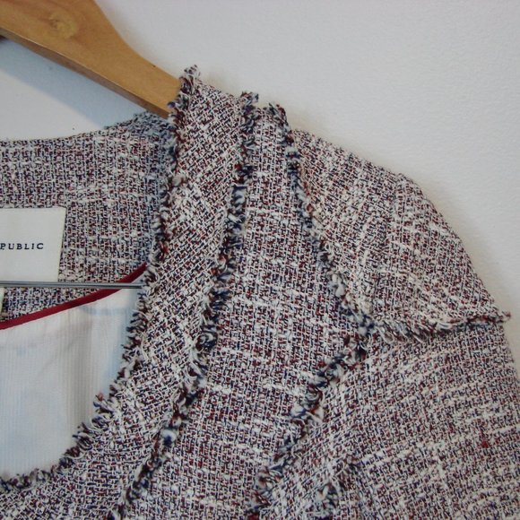 Banana Republic Tweed Linen Blend Jacket Blazer Fringe Collarless Size 4 - Picture 7 of 16